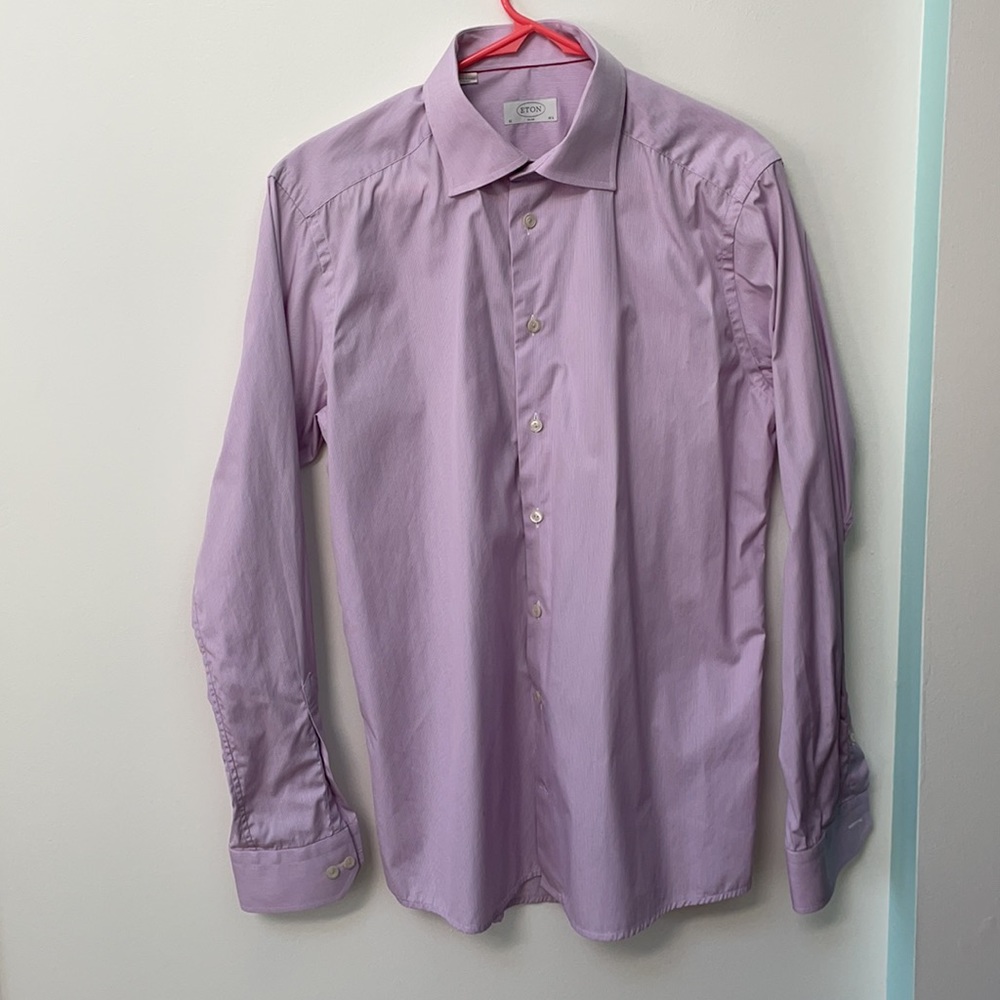 ETON men’s pink pin stripe dress shirt slim fit 42x16.5